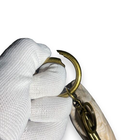 Patricia Nash Borse Beige Embossed Genuine Leather Kiss Lock Coin Wallet Purse - Picture 9 of 9